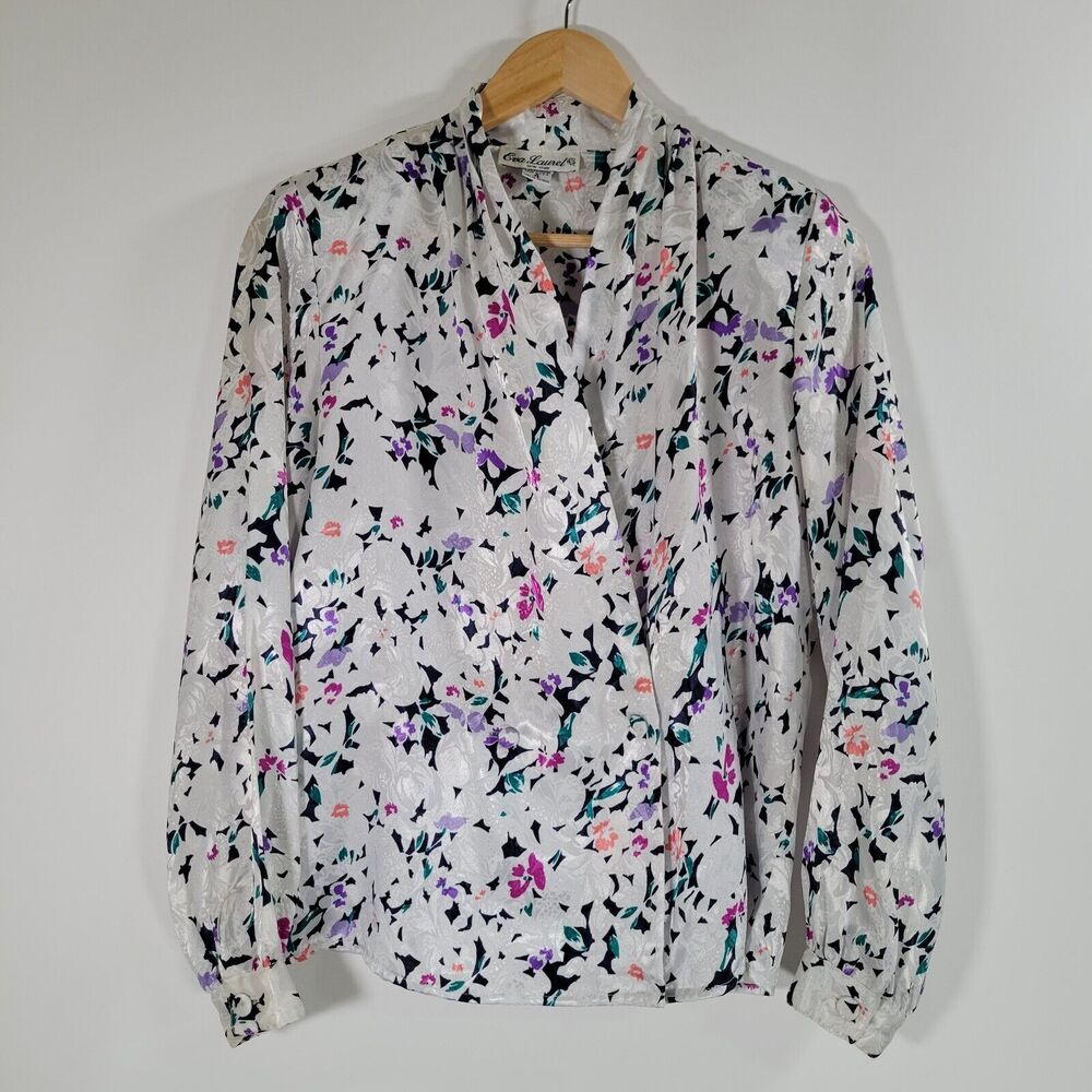 EVA LAUREL Vintage White Floral Iridescent Top Size 4 Surplice Dinner Jacket
